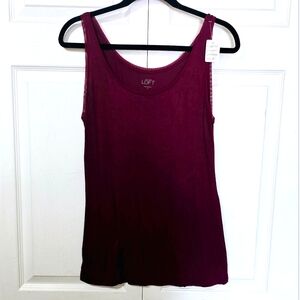 LOFT Women's Size Medium Cranberry Jewel Neck Stretchy Flowy Tank Top